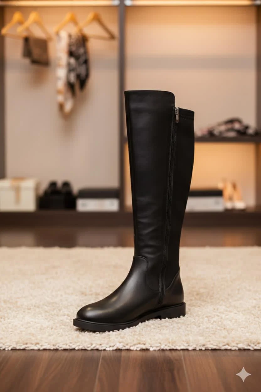 Woman’s winter leather high boots with side zipper