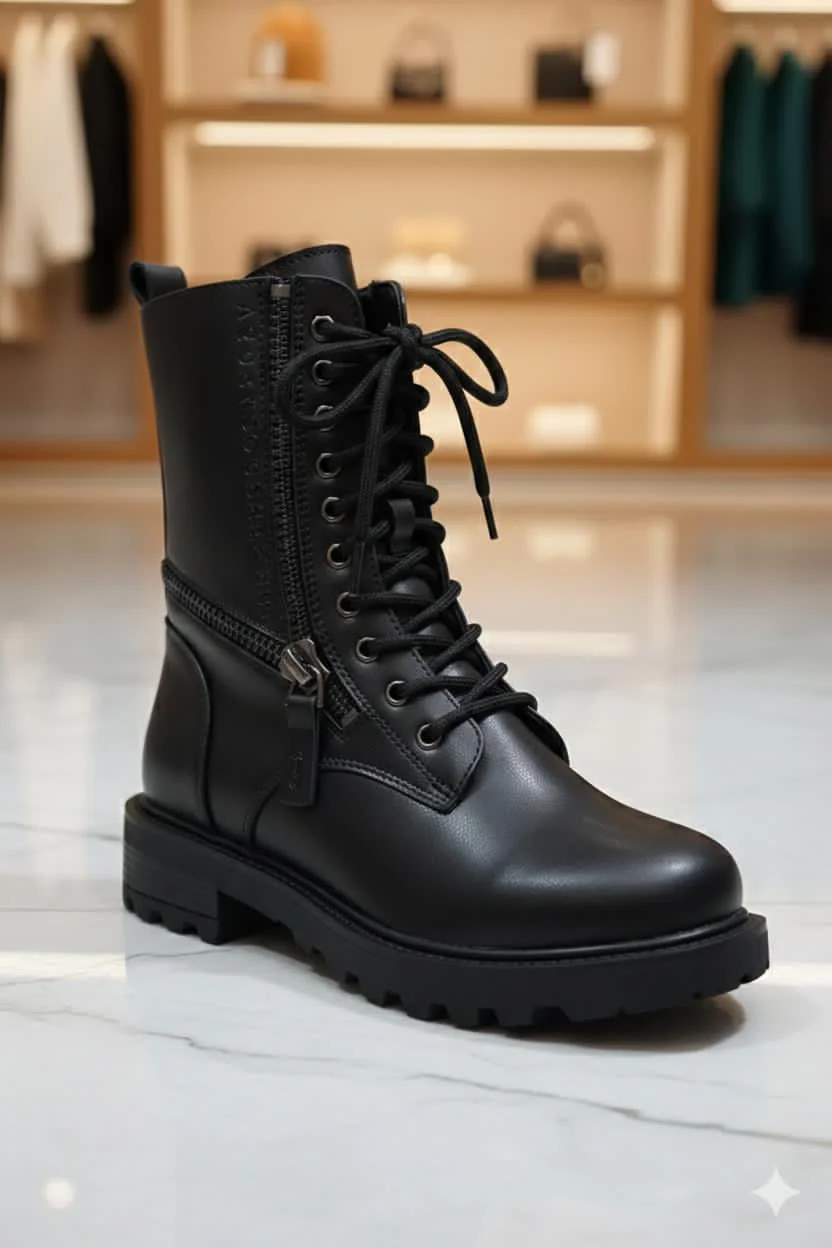 Black leather boots ,zipper decor added