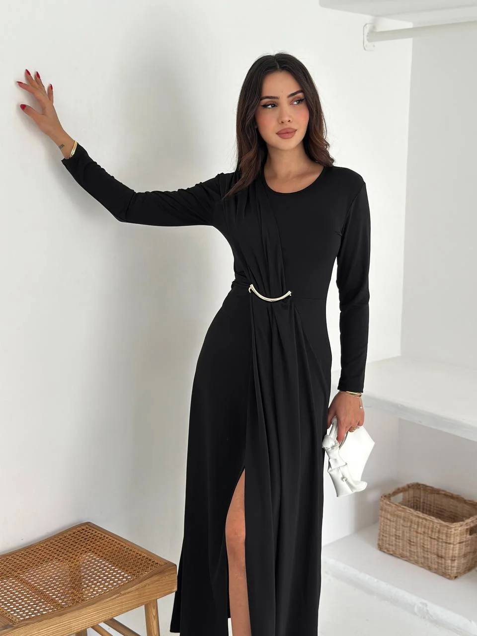Elegant long dress with metal design