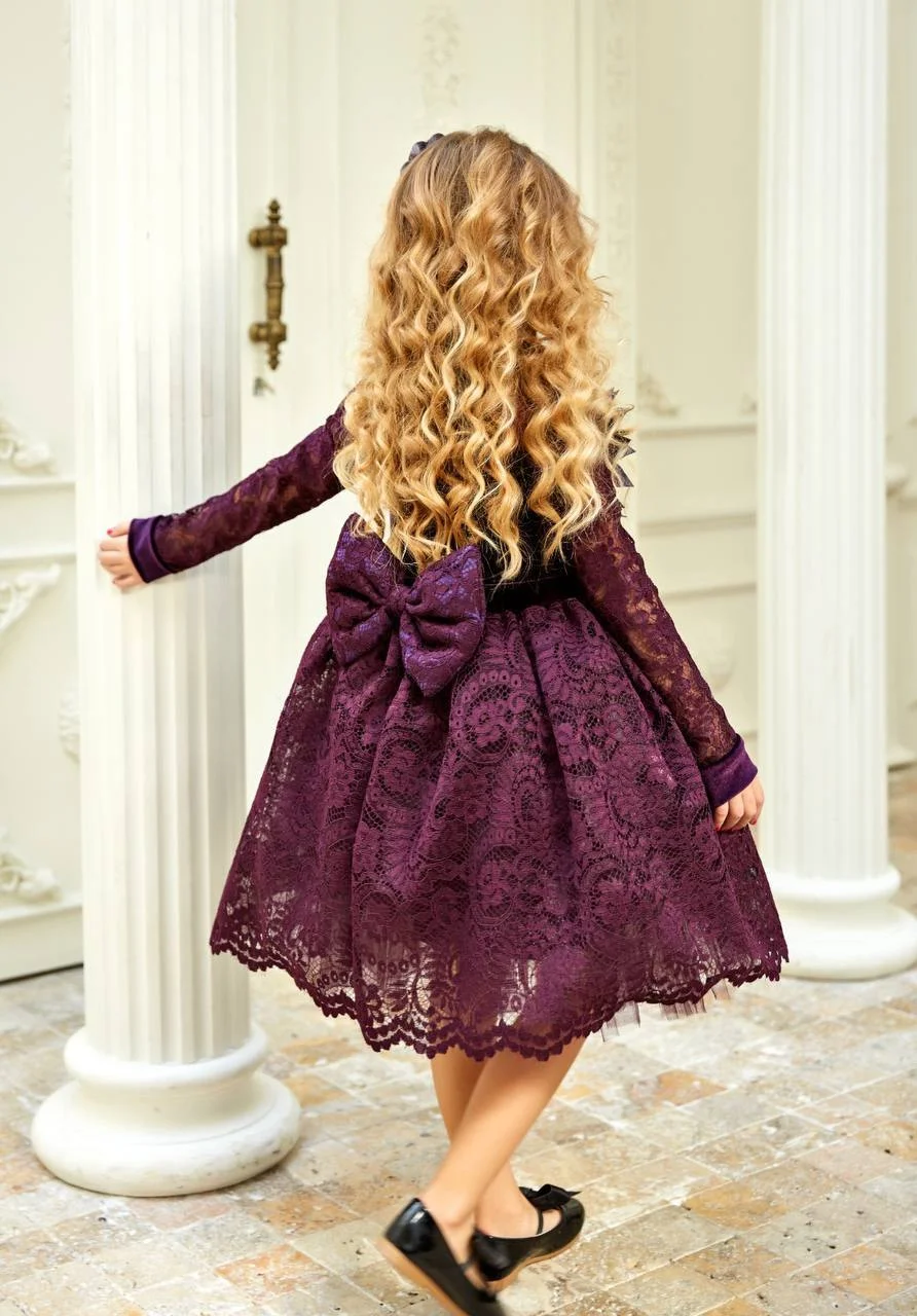 Purple lace and velvet dress with headband