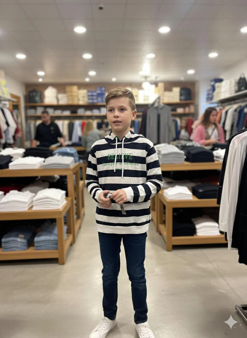 White and navy striped shirt