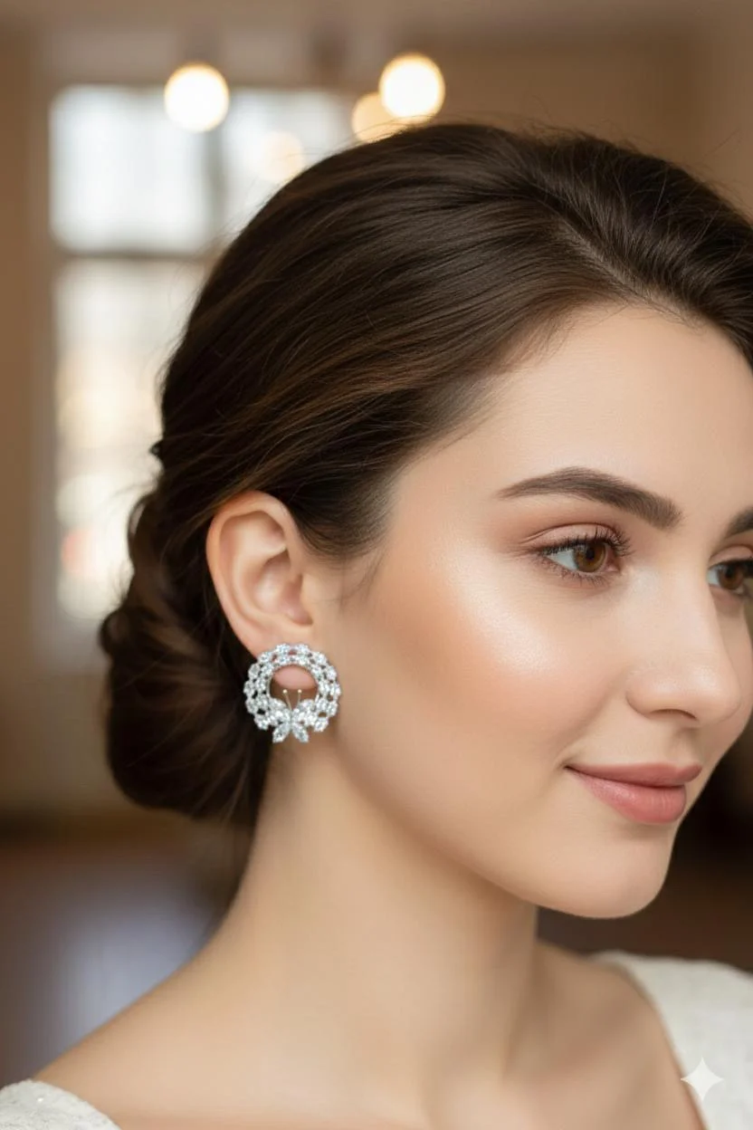 One pair circular earrings with butterfly