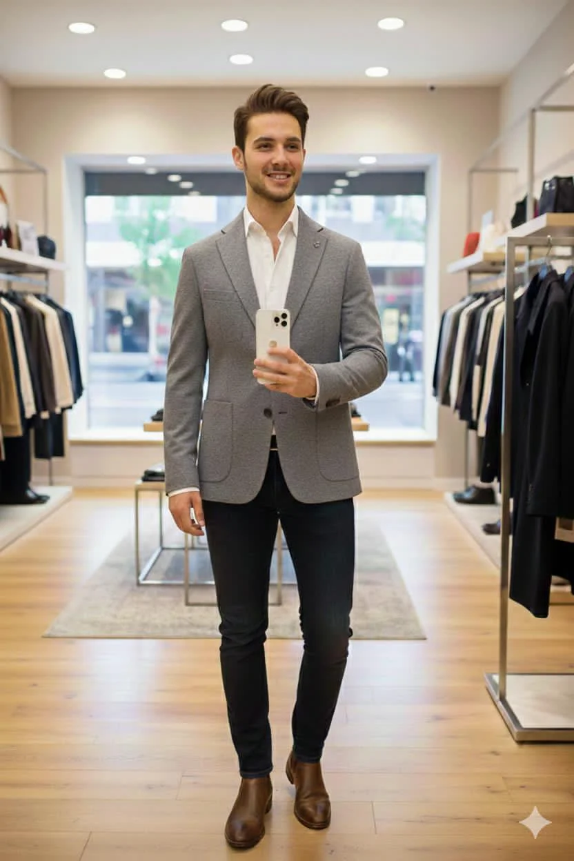 Gray man blazer with buttons