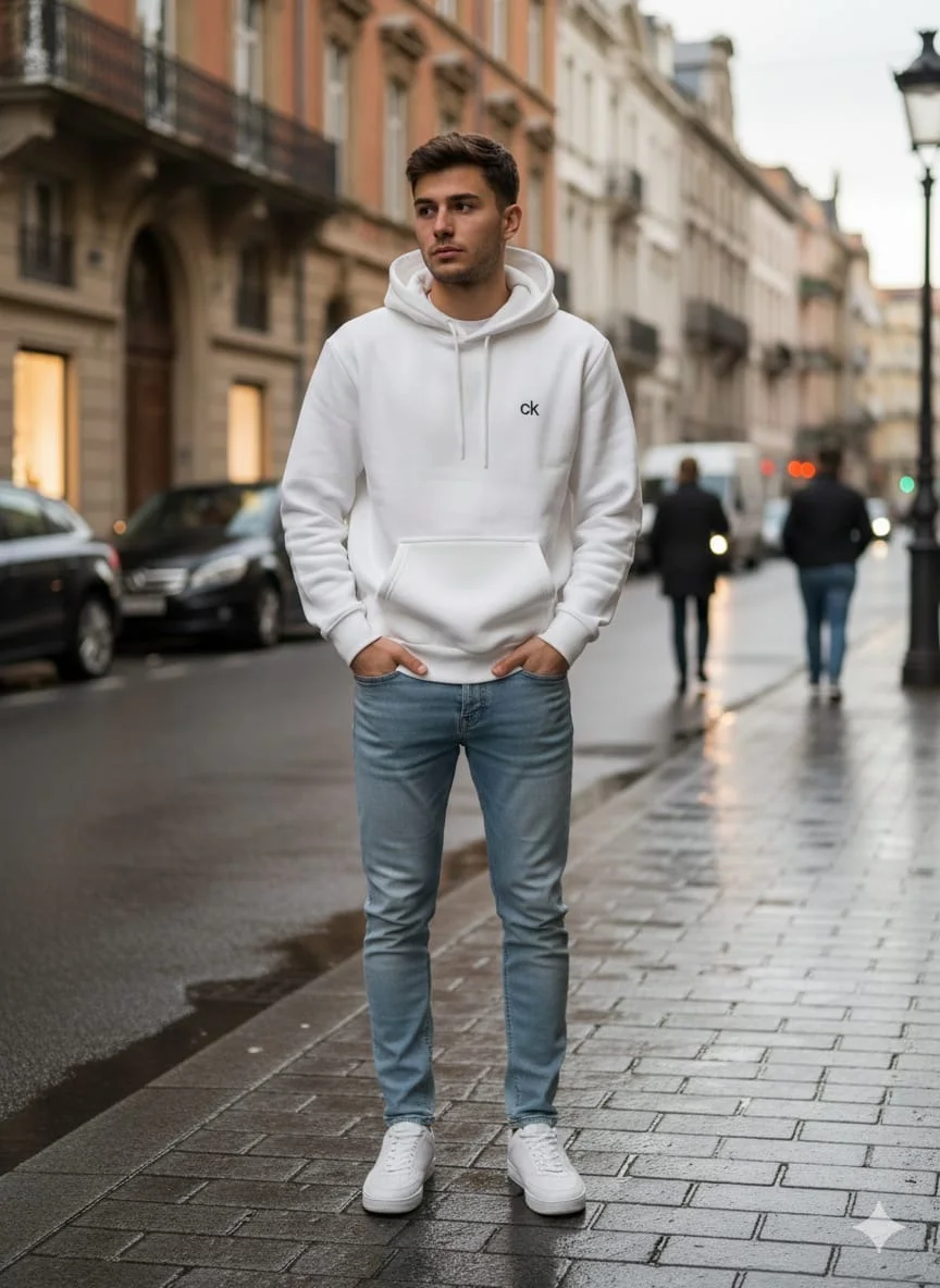 White hoodie with pocket