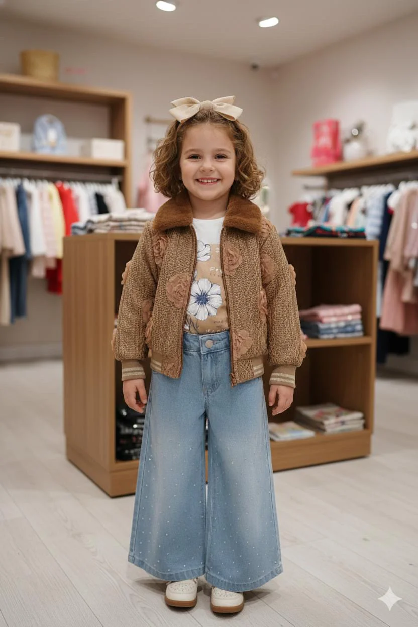 Elegant flowered brown set of three pieces