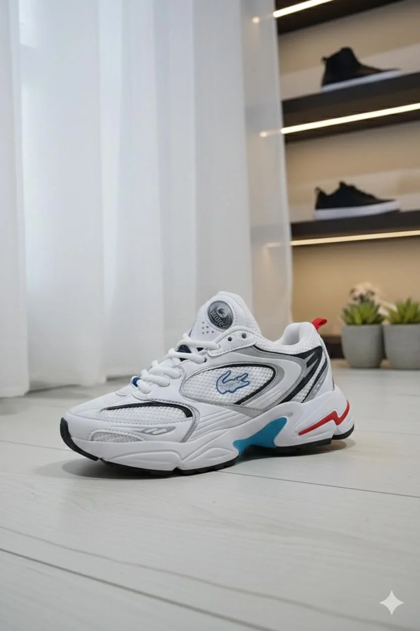 Lacoste white sneakers, sports shoes, flexible, and comfortable