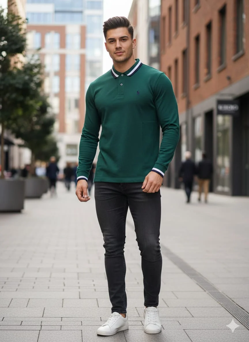 Casual men’s  Polo shirt, half button , long sleeves