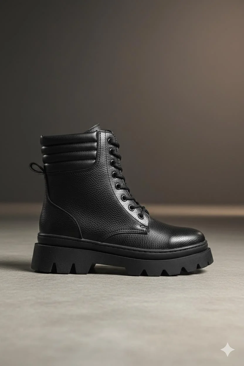 Black leather toddler kids boots