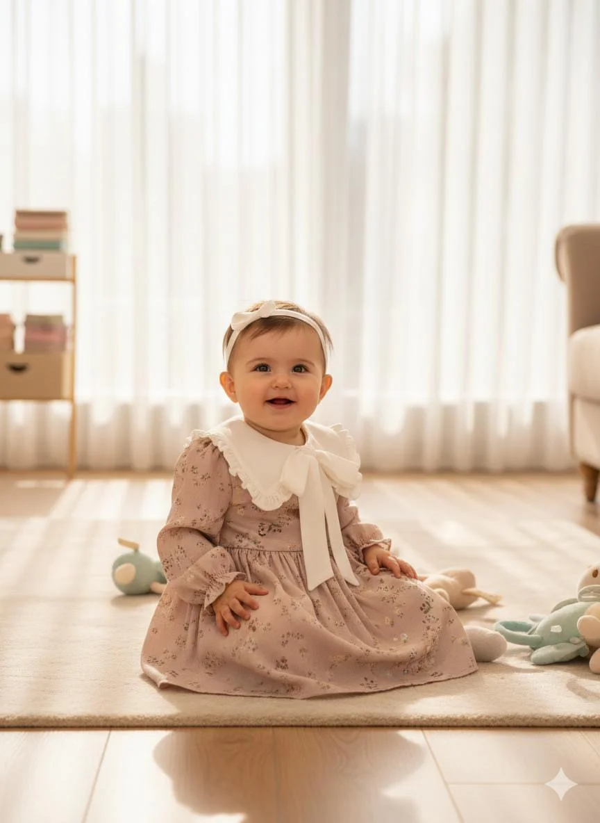 Elegant vintage French style, bow decor,puff sleeves