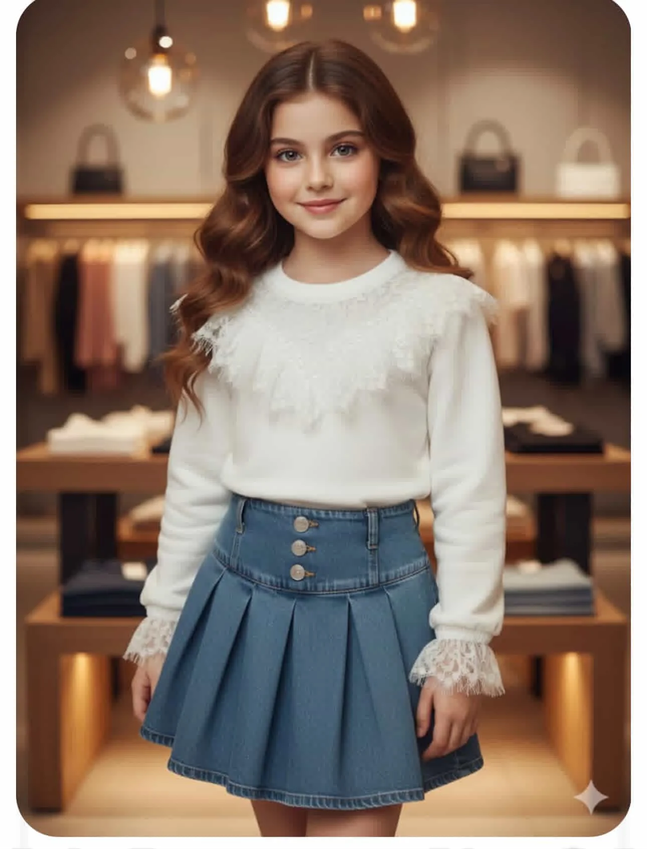 Denim skirt with elegant wool shirt