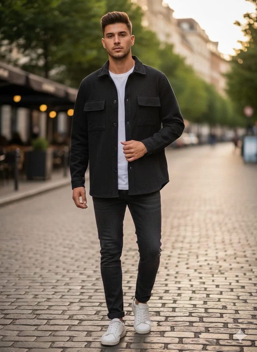 Casual men's long sleeve ,button-front-drop, front flat pockets