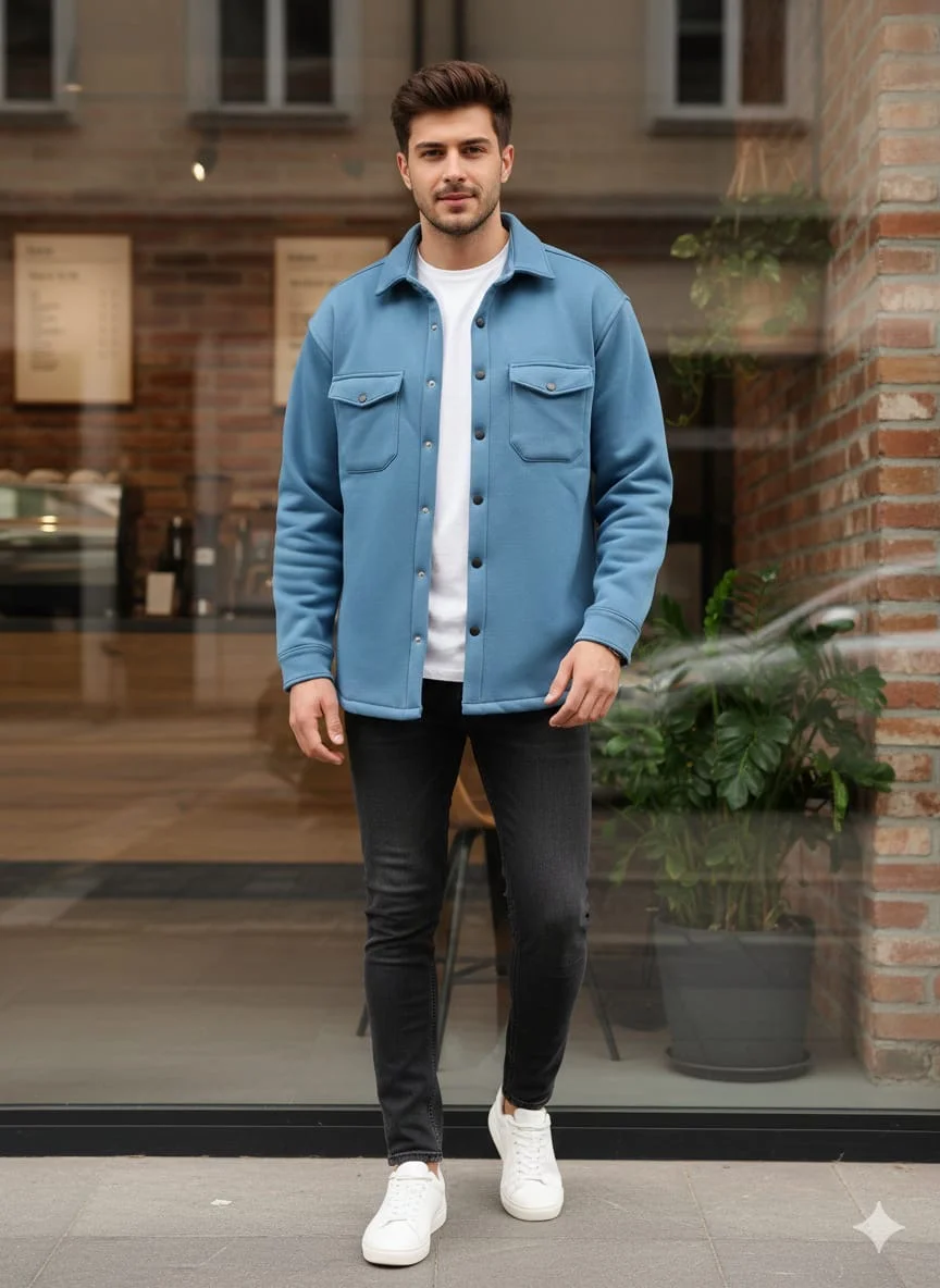 Casual men's long sleeve ,button-front-drop, front flat pocket