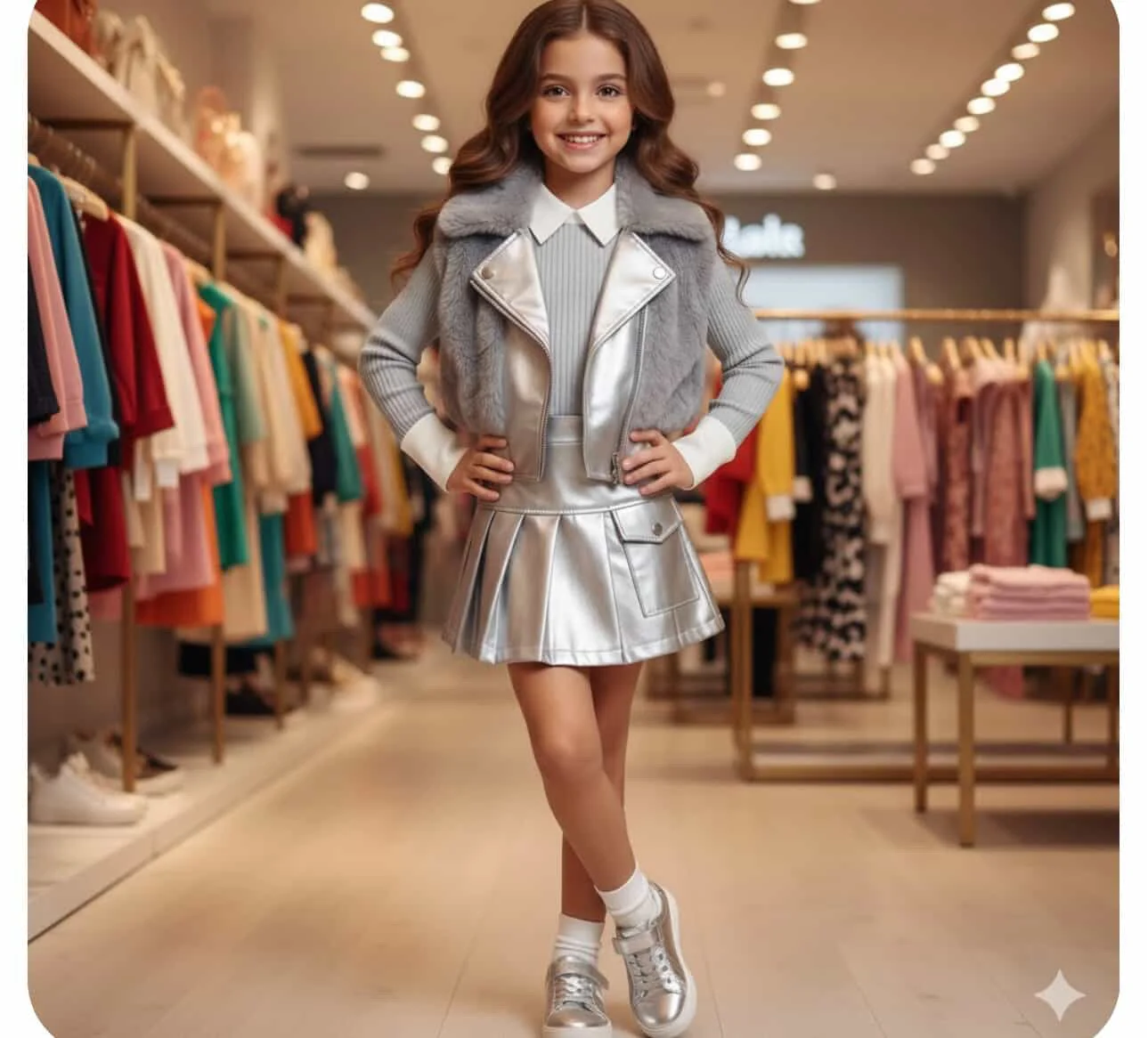 Faux fur and leather silver set of three pieces