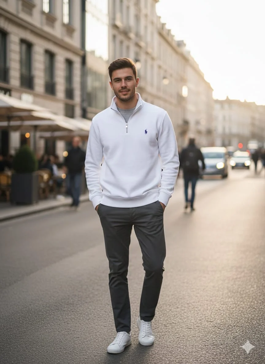 Casual polo shirt was a small zipper