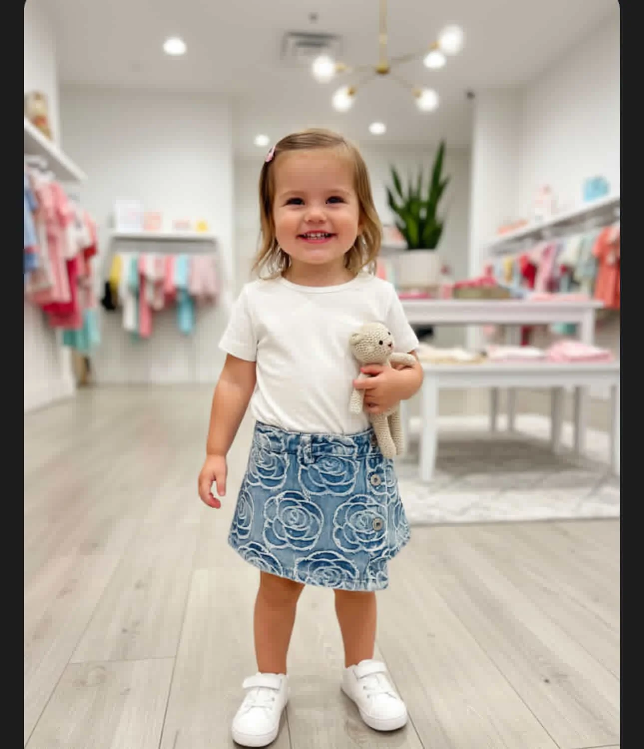 Little girl’s Casual patched denim skirt