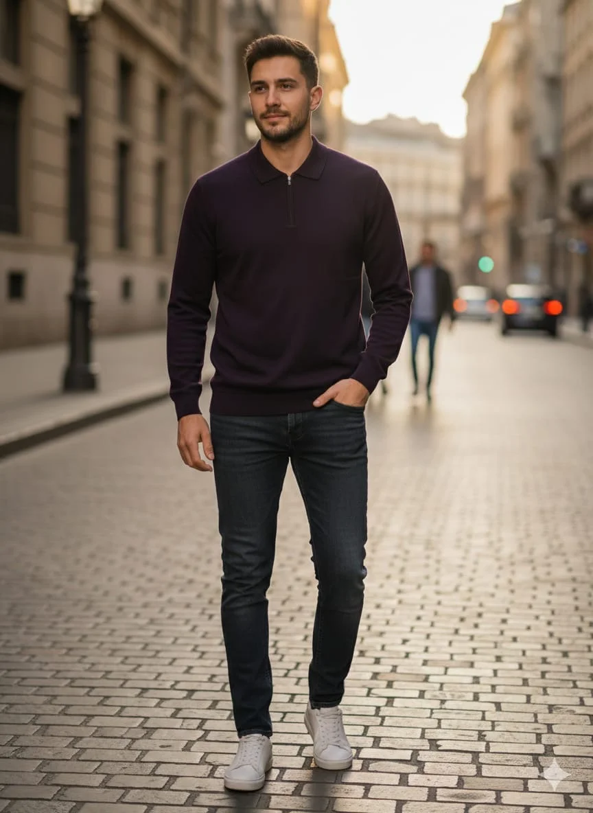 Elegant viscose shirt with polo neck