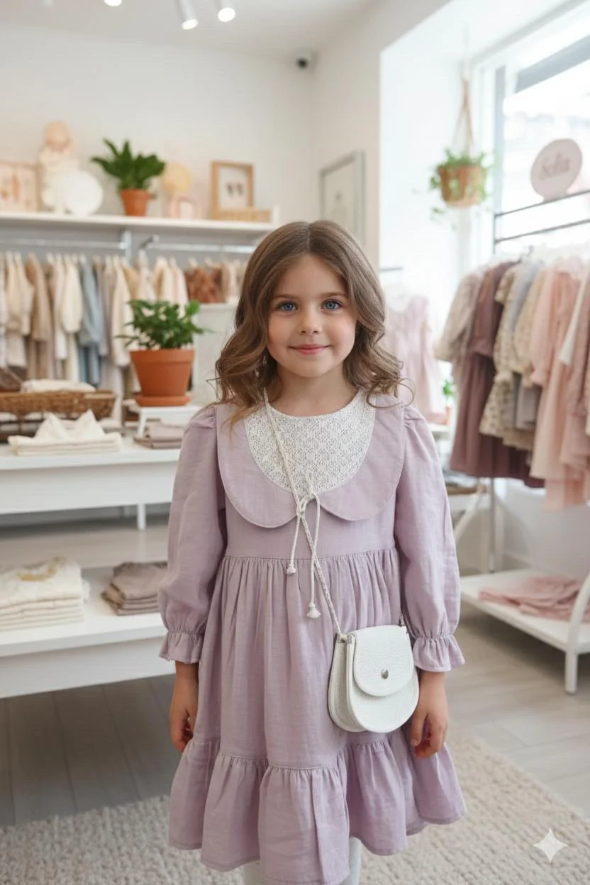 Vintage purple cotton dress for little girl