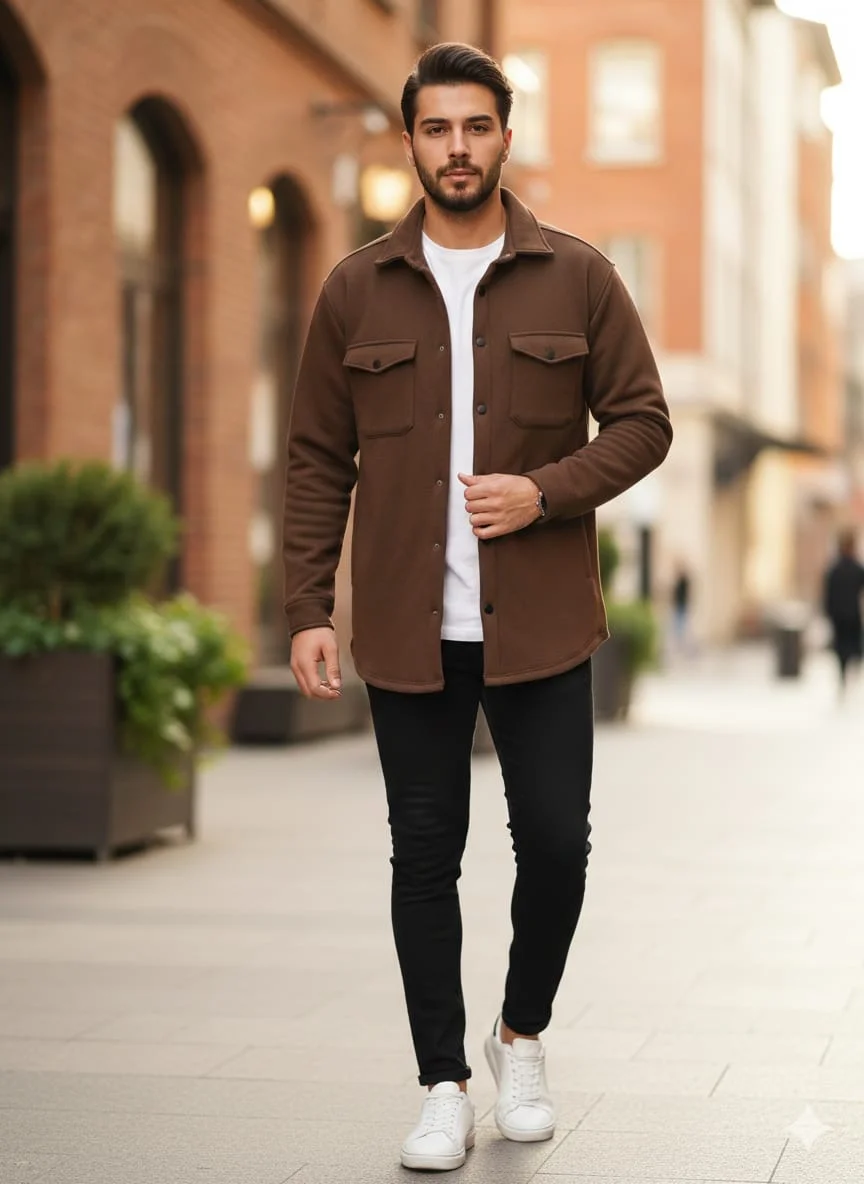 Casual men's long sleeve ,button-front-drop, front flat pockets