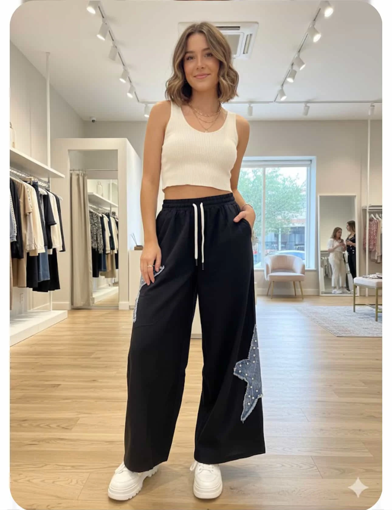 Wide leg Pyjama pants with denim stars