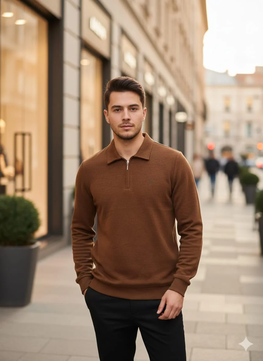 Elegant Kashmir shirt with high neck and zipper